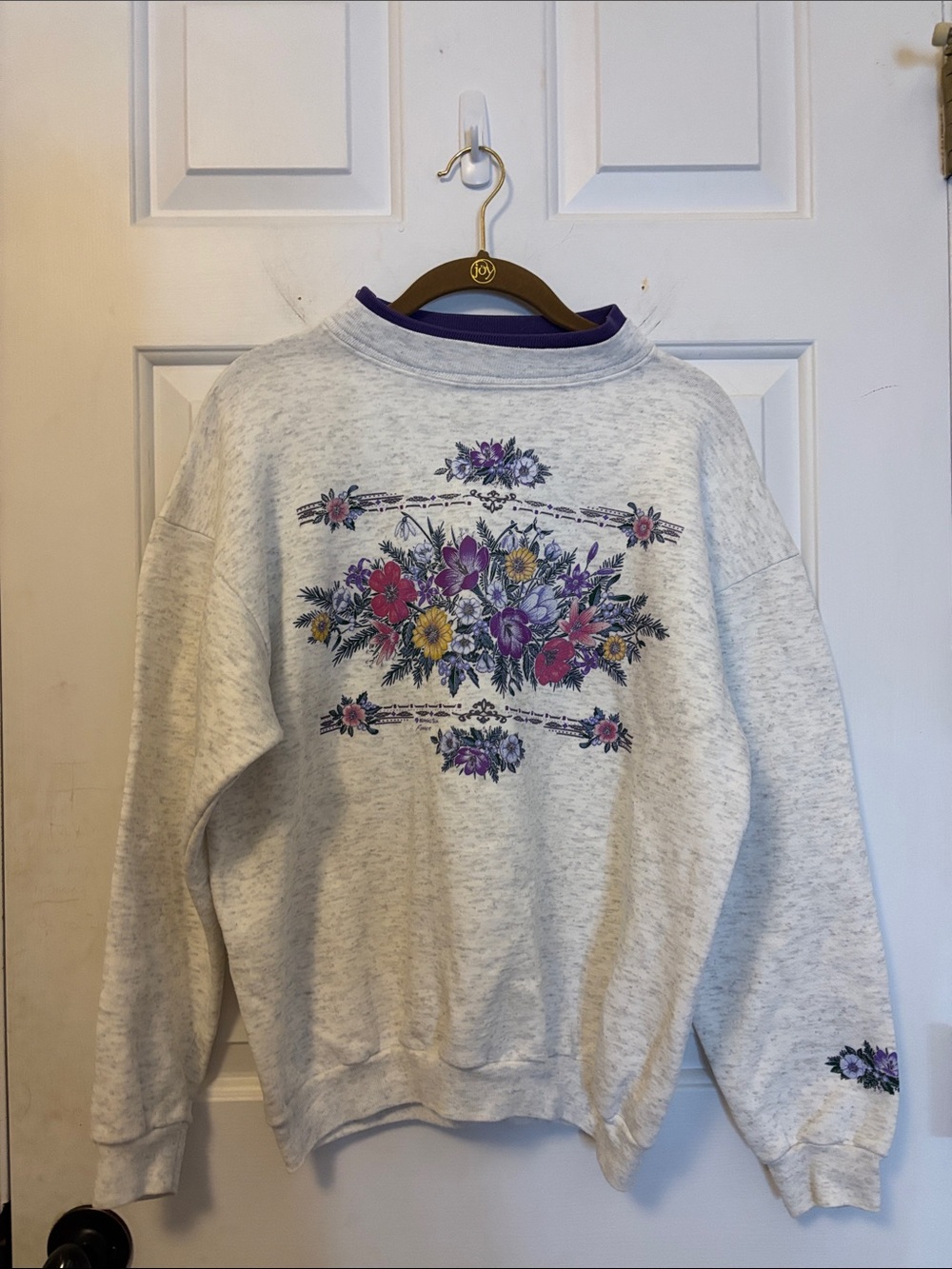 Vintage Grandma Floral Gray Crewneck Sweatshirt Size Petite Medium PM M